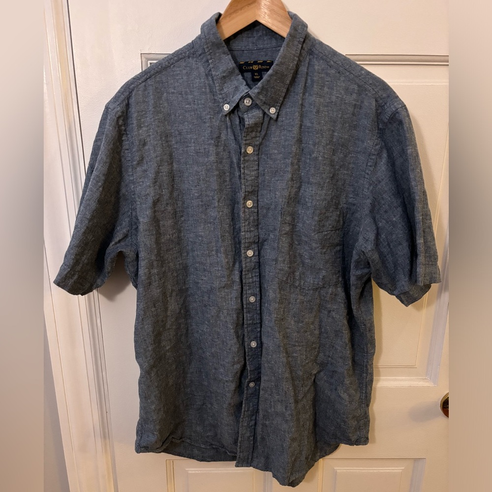 Club Room Linen Shirt XL Lightweight Short Sleeve Blue